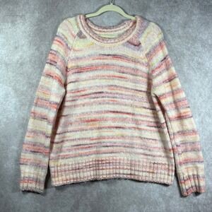 LOFT Sweater Womens‎ Size XL Pink Striped Knit Crew Neck Pullover Cottagecore